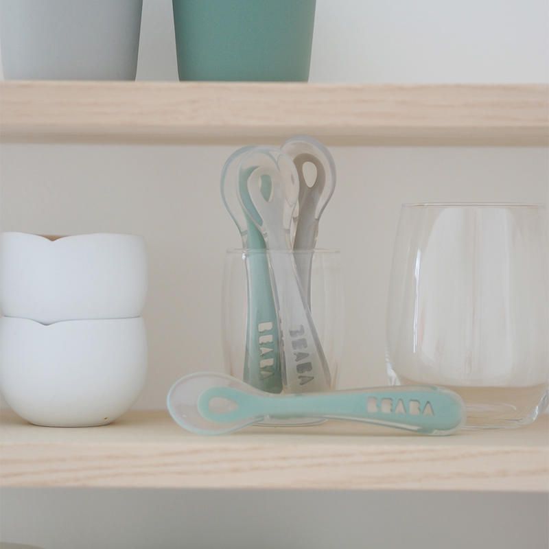 Cuilleres Silicone X4 2eme Age Velvet Grey Sage Green - beaba