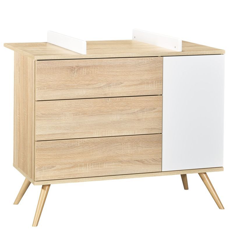 Commode 1 porte 3 tiroirs Seventies Bois Blanc - sauthon