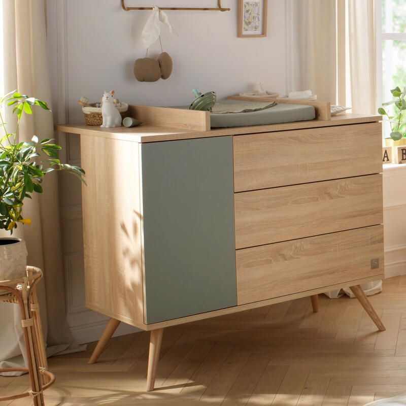 Commode 1 porte 3 tiroirs Seventies Sauge - sauthon