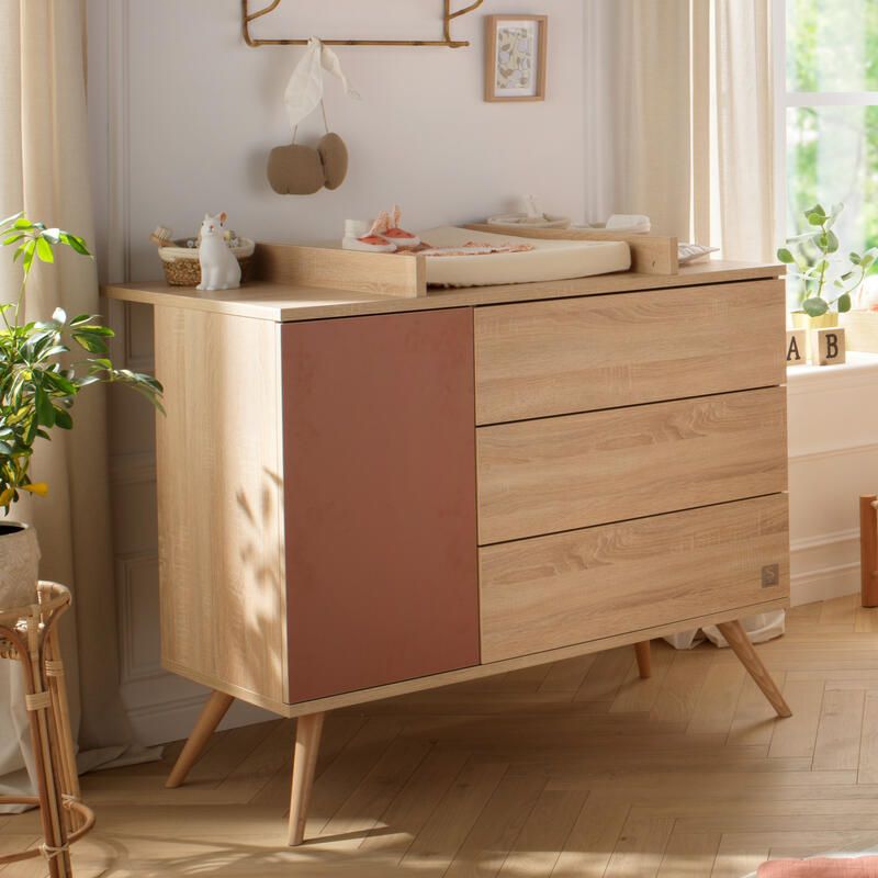 Commode 1 porte 3 tiroirs Seventies Terracotta - sauthon
