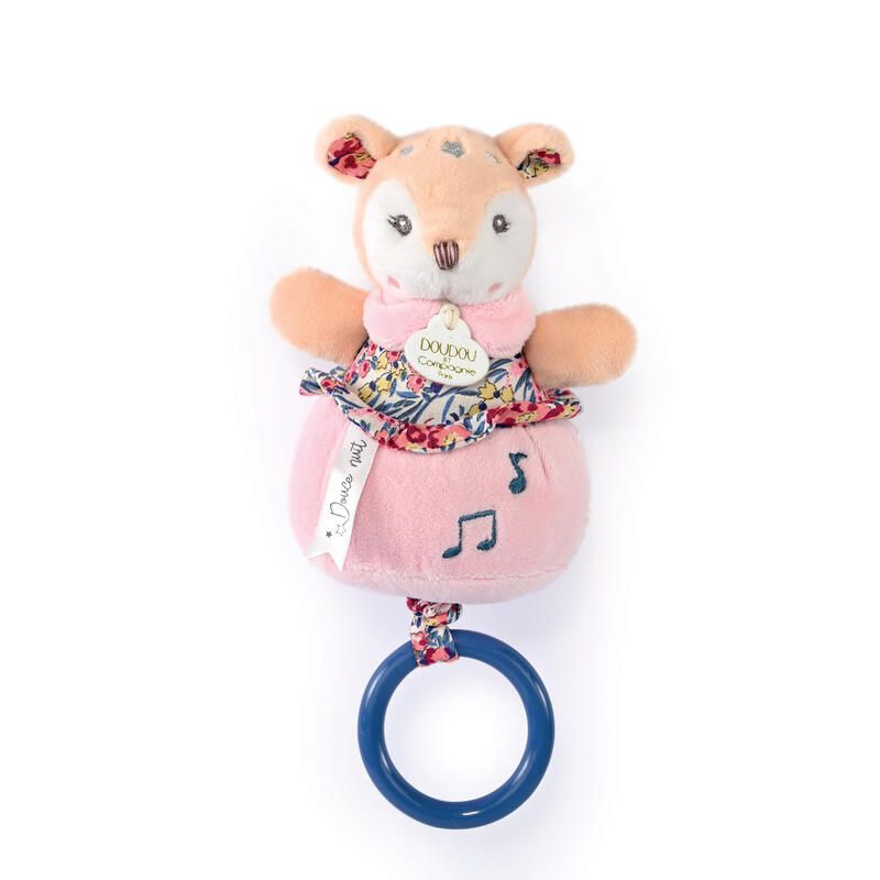 Bohaime Faon Boite A Musique Doudou Sensoriel 20cm Rose - doudou et compagnie