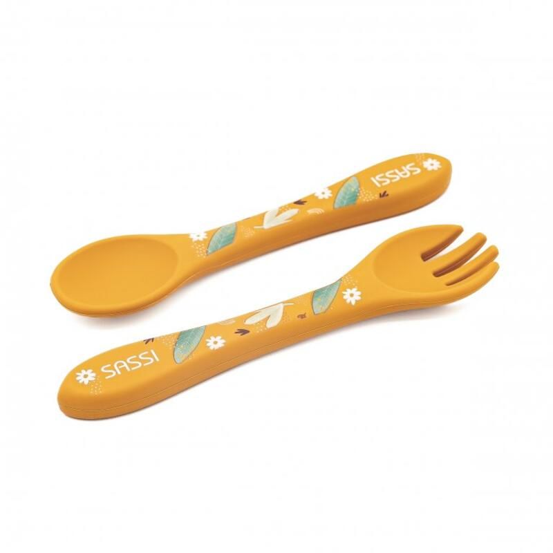 Couverts en silicone Chompy le lion Jaune - sassi