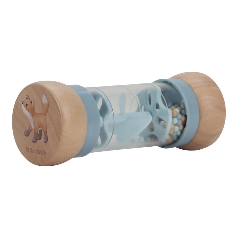 Hochet De Pluie Bois Fsc Forest Friends Bleu Bois Beige - little dutch