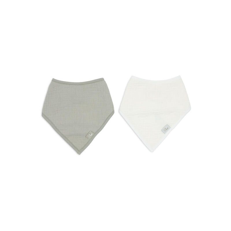Bavoir Bandana Gaze De Coton X2 Basics Olive Green Oatmeal - jollein