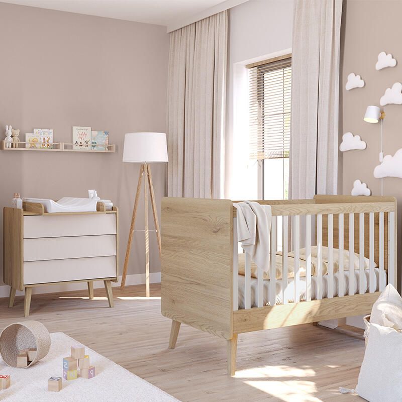 Chambre Duo Vintage Fresh Lit bébé évolutif 70x140cm + Commode - vox