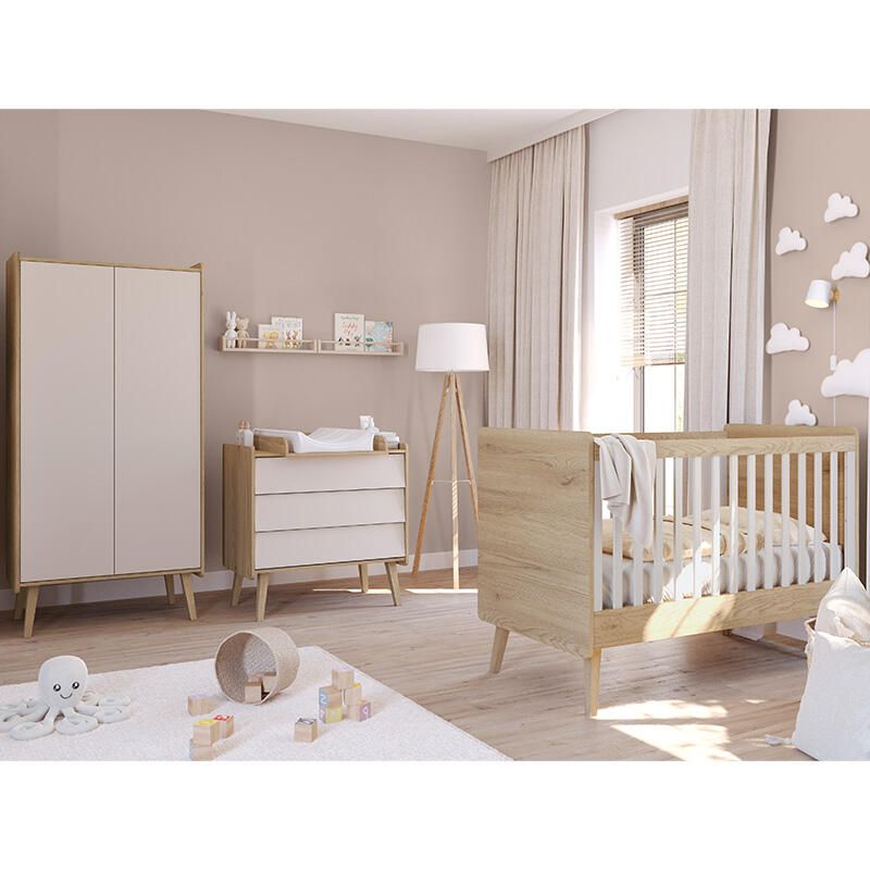 Chambre Trio Vintage Fresh Lit bébé 60x120cm + Commode + Armoire - vox