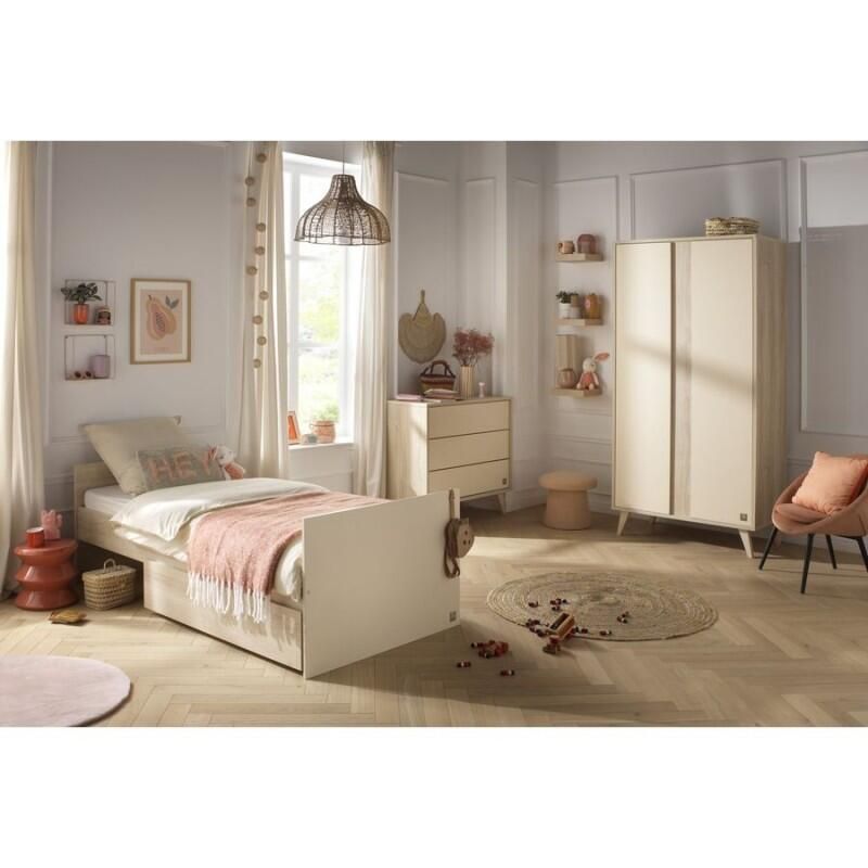 Chambre Trio Mélinée Lit bébé évolutif 60x120cm-90-190cm + Commode + Armoire - sauthon