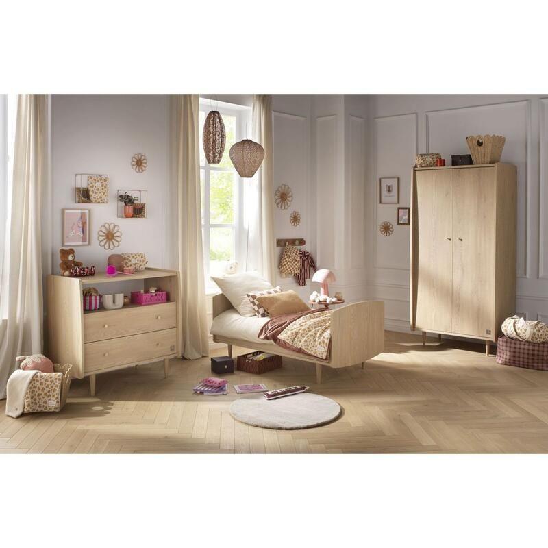 Chambre Trio My Love Lit bébé évolutif 70x140cm + Commode 1 niche 2 tiroirs + Armoire - sauthon