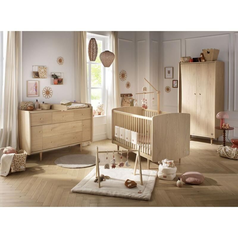 Chambre Trio My Love Lit bébé évolutif 70x140cm + Commode 5 tiroirs 2 portes + Armoire - sauthon