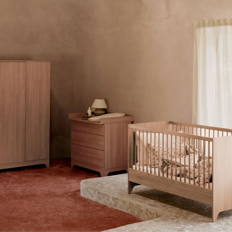 Chambre Trio Tsugi Honey Ash Lit bébé évolutif 60x120cm + Commode + Armoire - quax