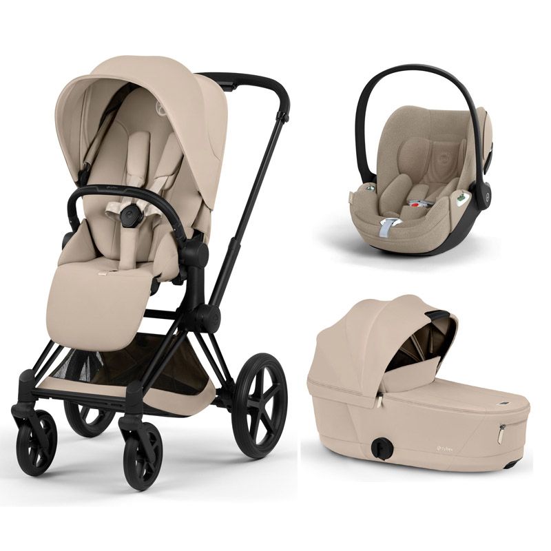 Poussette Trio Priam 5 Comfort + Siège auto Cloud T Plus + Nacelle pliable Matt Black Cozy Beige - cybex