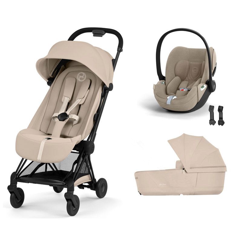 Poussette Trio Coya 2 Comfort + Siège auto Cloud T Plus + Nacelle pliable Matt Black Cozy Beige - cybex