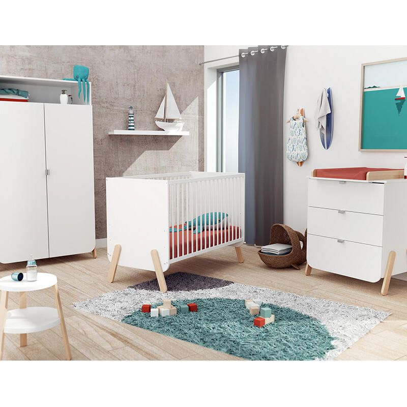 Chambre Trio Pirate Lit bébé 60x120cm + Commode à langer + Armoire - at4