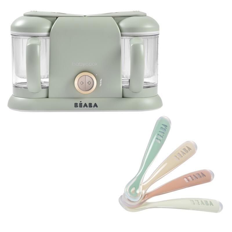 Pack Babycook Duo Misty Green + Lot de 4 cuillères 1er âge - beaba