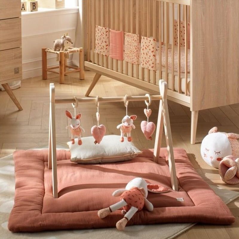 Tapis d'éveil 100x100cm Les Unis Terracotta - sauthon baby deco