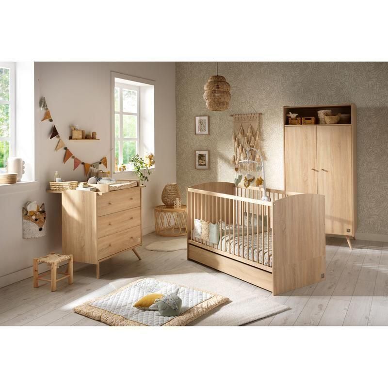 Chambre Trio Access Bois Lit bébé évolutif 70x140cm + Commode + Armoire - sauthon