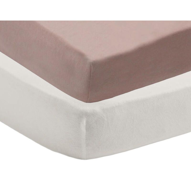 Lot 2 Draps Housse Jersey 70x140cm Blanc/Pink - fee moi dormir