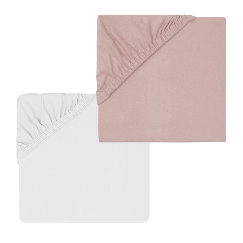 Lot 2 Draps Housse Jersey 70x140cm Blanc/Pink - fee moi dormir