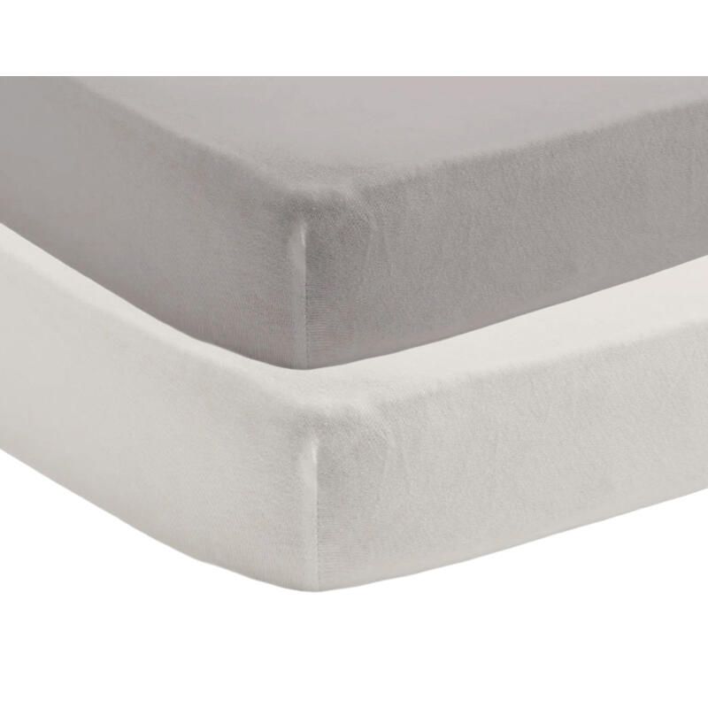 Lot 2 Draps Housse Jersey 70x140cm Blanc/Gris - fee moi dormir