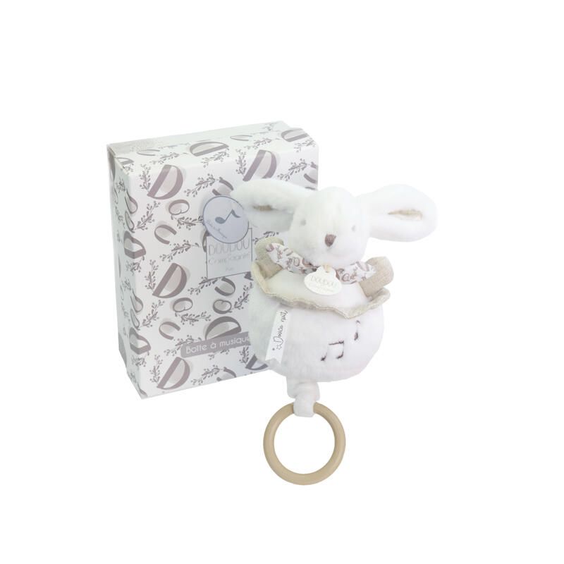 Boite à musique lapin doudou 20cm Blanc - doudou et compagnie