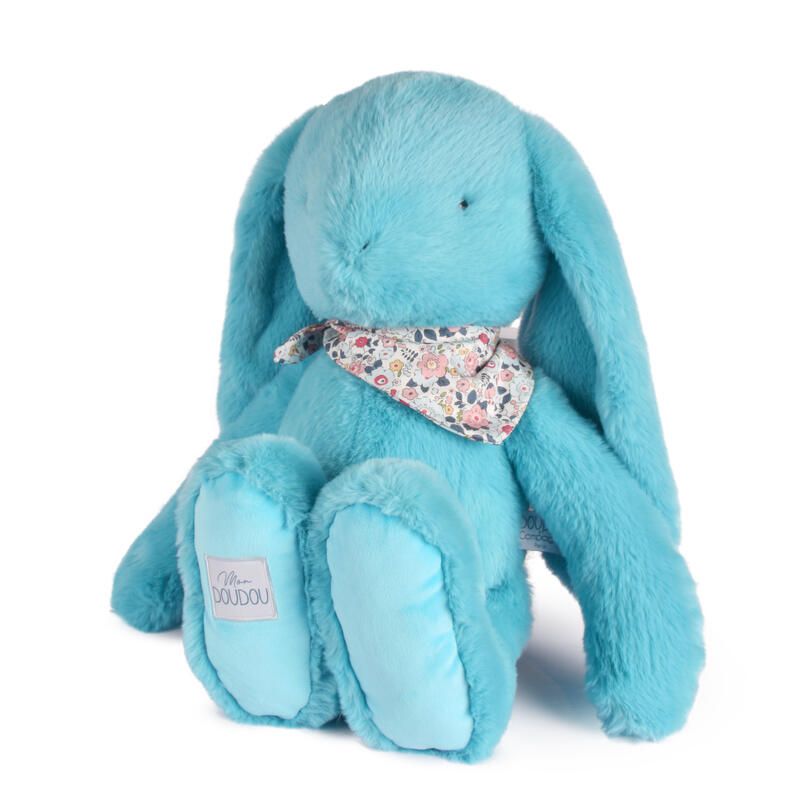 Peluche lapin Fleurette 50cm Turquoise - doudou et compagnie