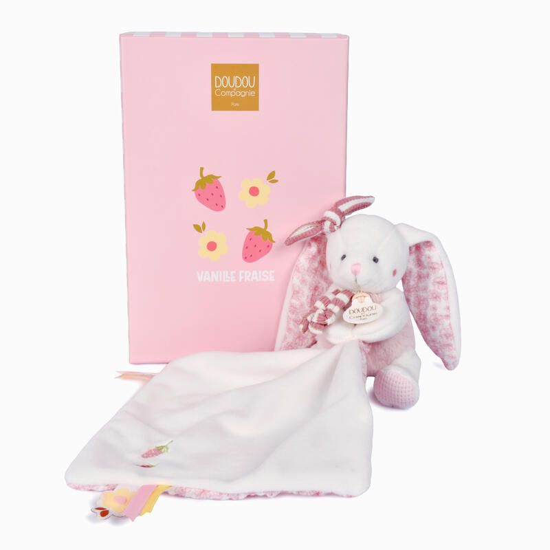 Doudou lapin pantin Vanille Fraise 10cm Rose - doudou et compagnie