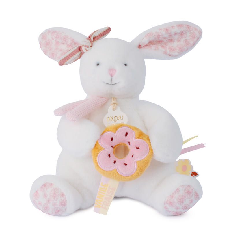 Doudou lapin pantin Vanille Fraise 20cm Blanc - doudou et compagnie