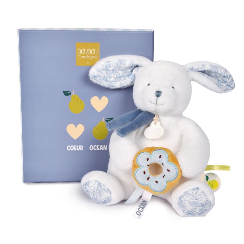 Doudou lapin pantin Coeur Océan 20cm Blanc - doudou et compagnie