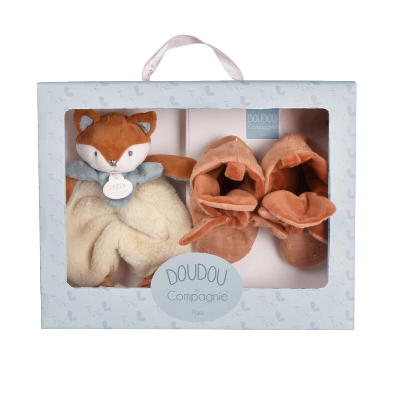 Coffret Timo doudou et chaussons Orange - doudou et compagnie