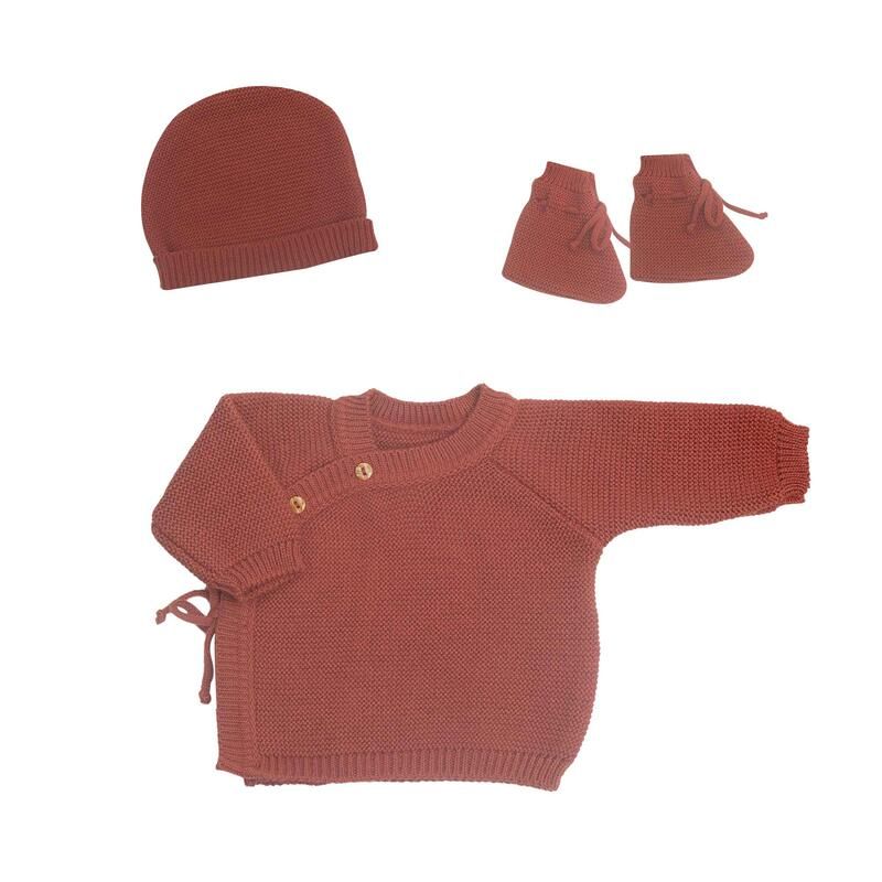 Lot Brassiere Bonnet Chausson 0-1m Terracotta - trois kilos sept