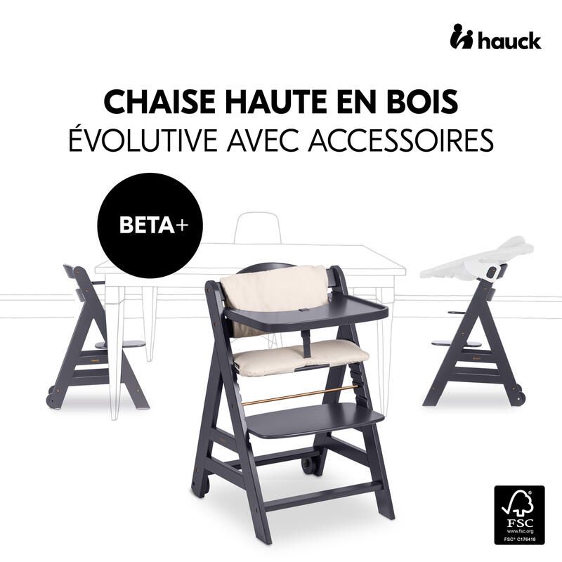 Chaise Haute Beta+ Gris foncé avec accessoires - hauck