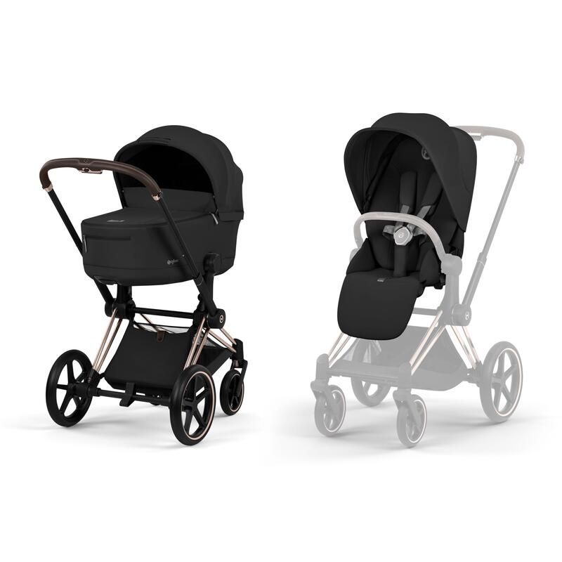 Poussette Duo Priam 5 Comfort + Nacelle pliable Rosegold Sepia Black - cybex