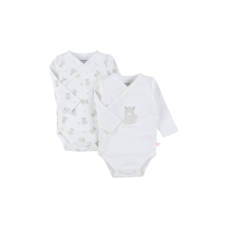Lot de 2 bodies croisés en jersey coton bio 1M - Blanc - noukie 's