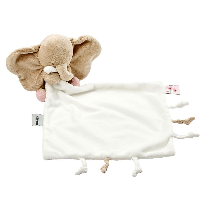 Doudou Calin Couverture Eléphant Fanfan 27x27cm - Blanc Crème - nattou
