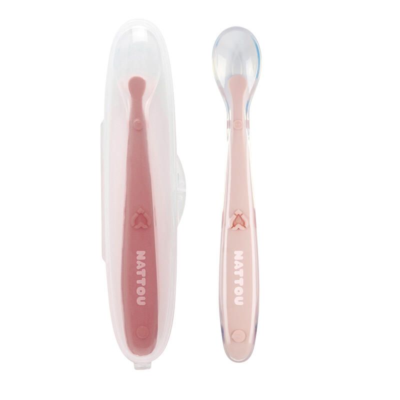 lot de 2 cuillères + étui en silicone Rose - nattou