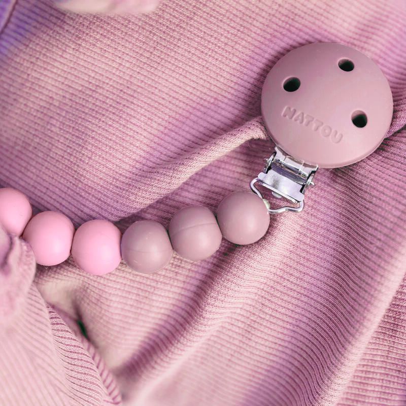 Attache sucette en perle silicone Rose fondu - nattou