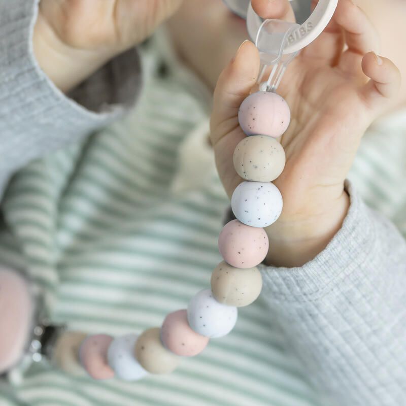 Attache sucette en perle silicone pointillé Rose - nattou