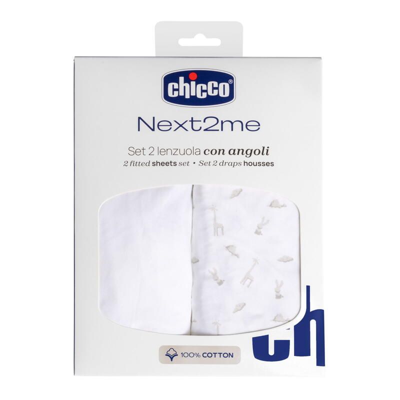 Set 2 draps housse en coton Next2me Clouds - chicco