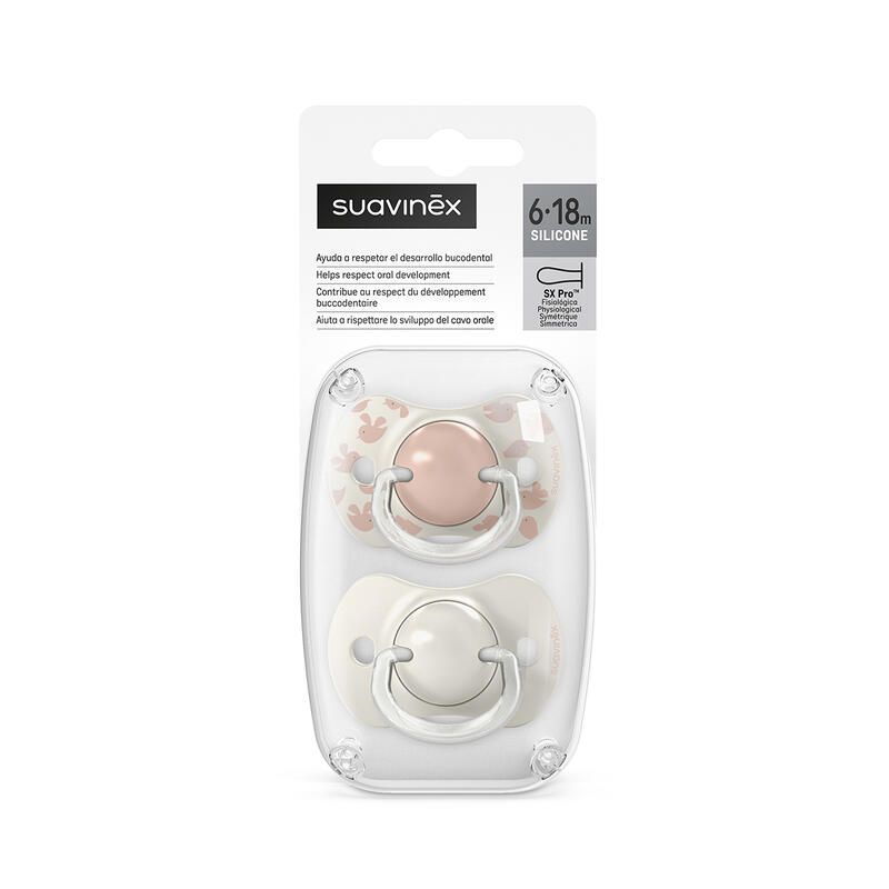 Lot de 2 Sucettes symétriques Birdies 6-18m - Rose - suavinex