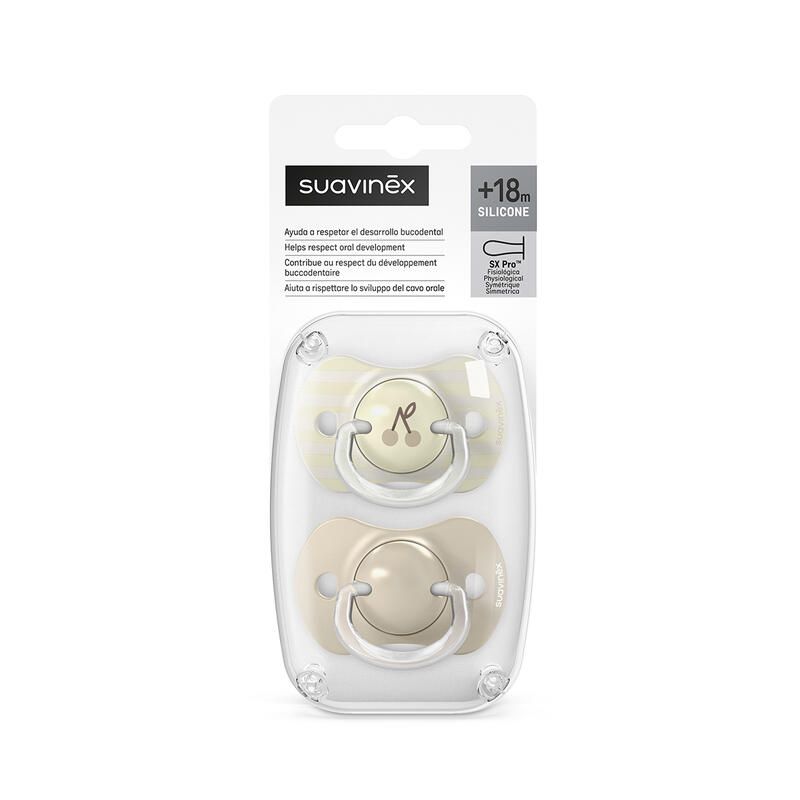 Lot de 2 Sucettes symétriques Birdies +18m - Beige - suavinex