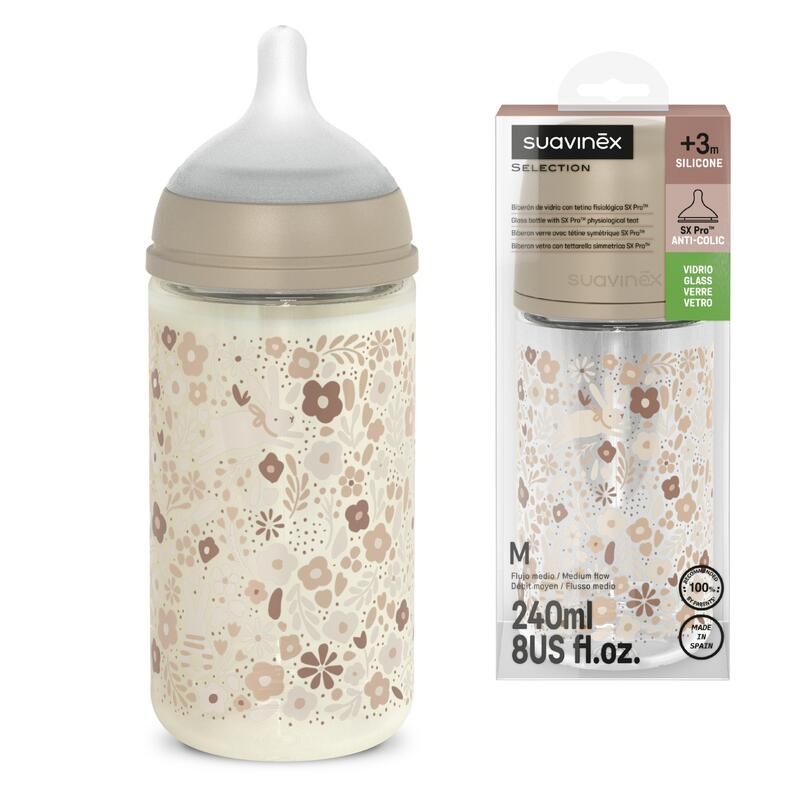 Biberon avec tétine SX Pro 240 ml débit M  Wonderland Beige - suavinex