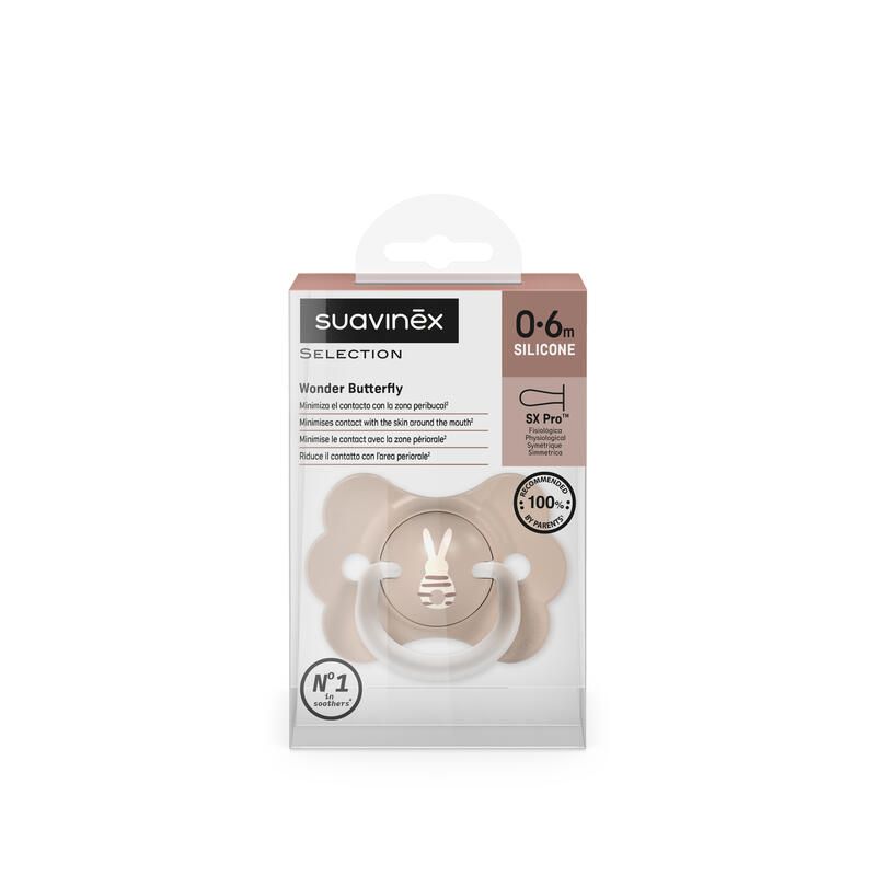 Sucette Butterfly SX Pro 0/6M décorée Wonderland Lapin Beige - suavinex