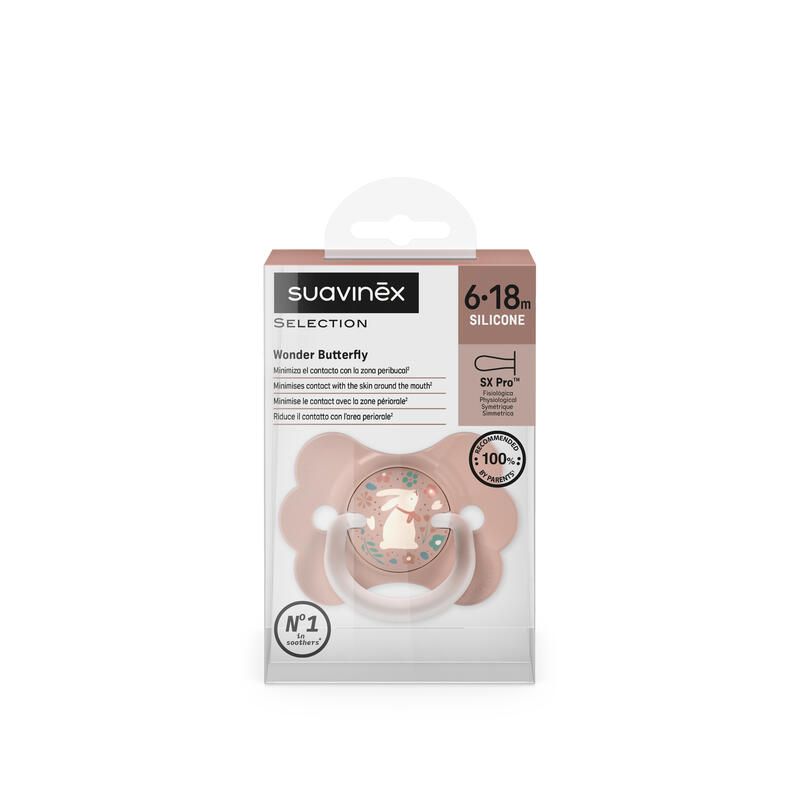 Sucette Butterfly SX Pro 6/18M décorée Wonderland Lapin Rose - suavinex