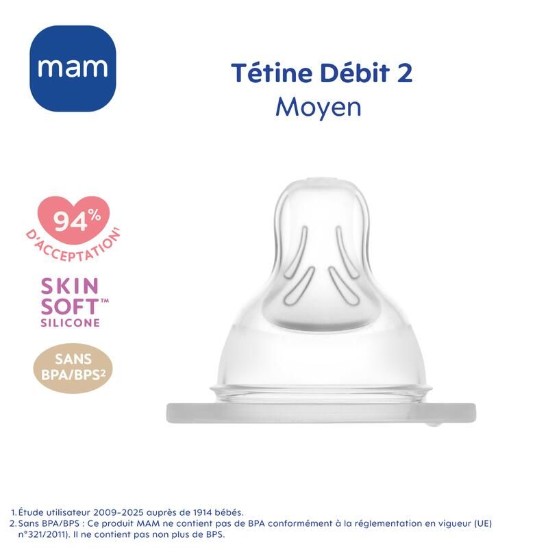 Lot de 2 Tétines Anatomiques Débit 2 Moyen - mam