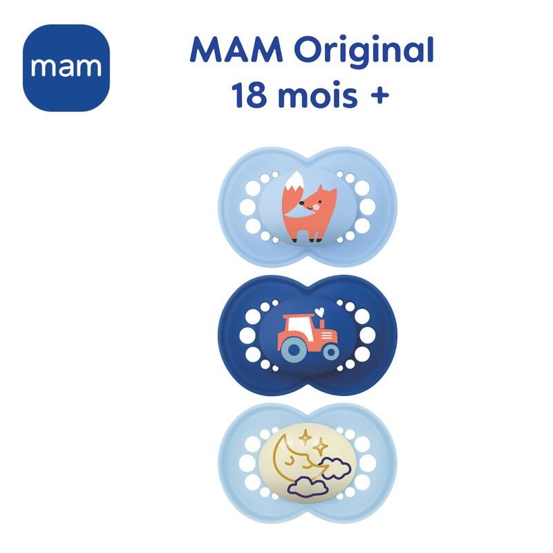 Lot de 2 Sucettes Original 18m+ Bleu - mam