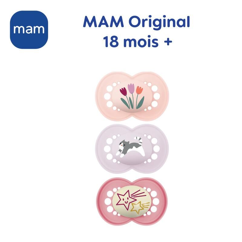 Lot de 3 Sucettes Original 18m+ Rose - mam