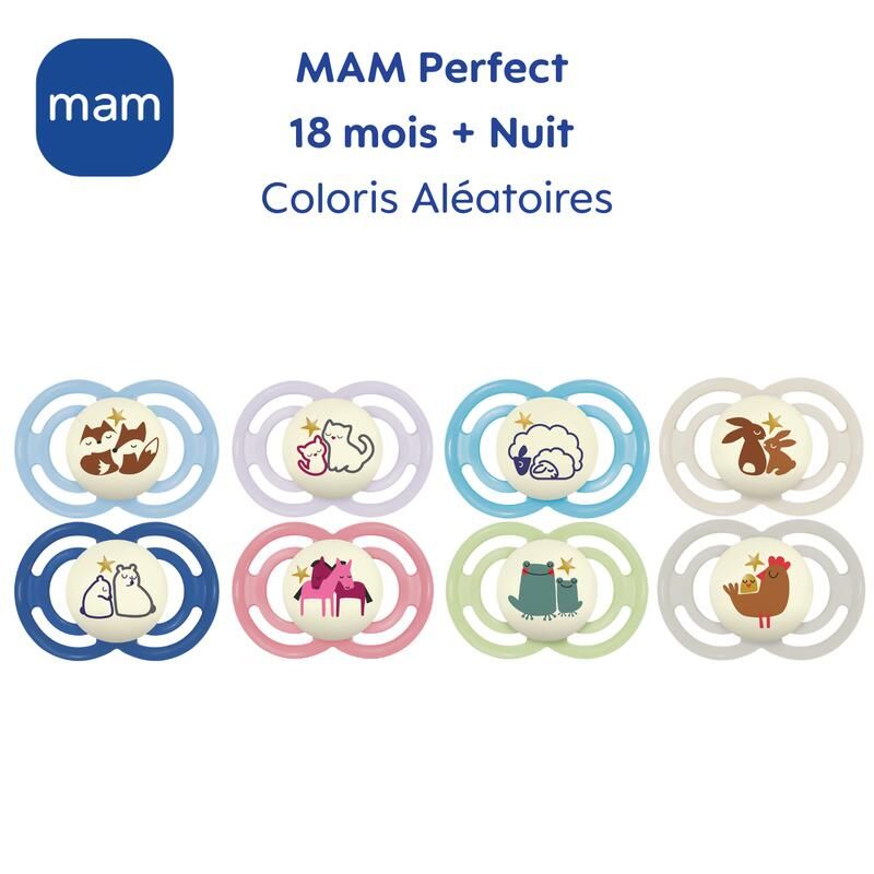 Lot de 2 Sucettes Nuit Animaux Perfect 18m+ - mam