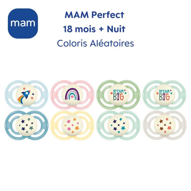 Lot de 2 Sucettes Nuit Tendance Perfect 18m+ - mam