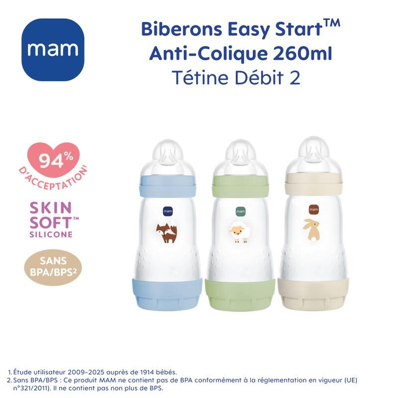 Lot de 3 Biberons Anti-colique 260ml Ocean Sable - mam